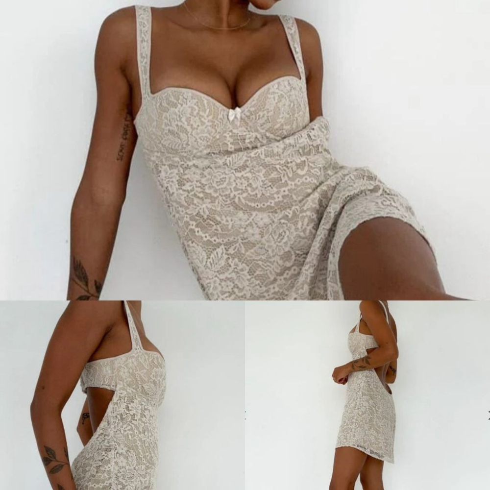 Rumored Lover Boy Cream Sparkle Lace Mini Dress - Picture 3 of 14